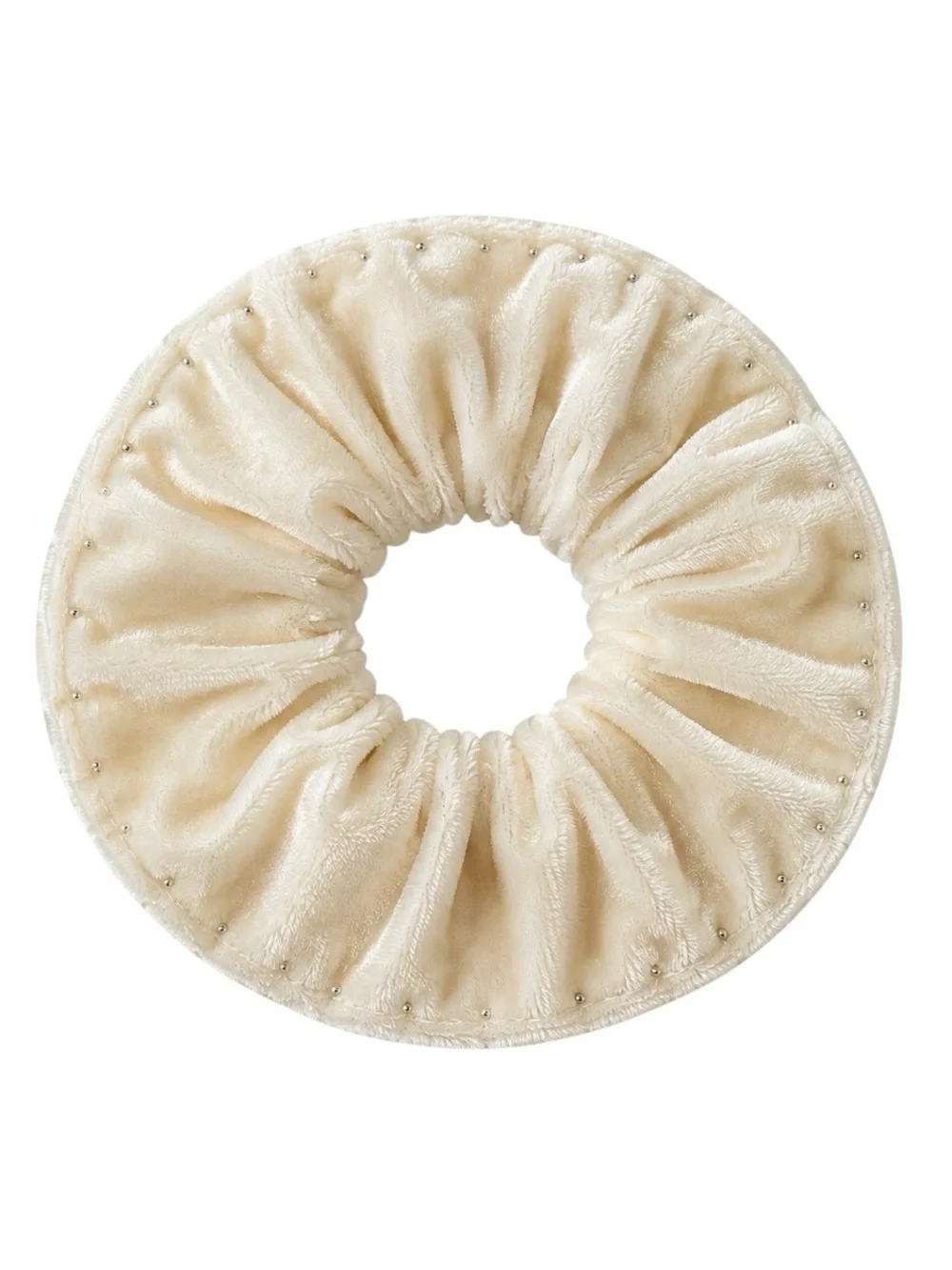 New Cream Ecru Velvet Allover White Pearl Rhinestone Comfy Scrunchie Hair Tie